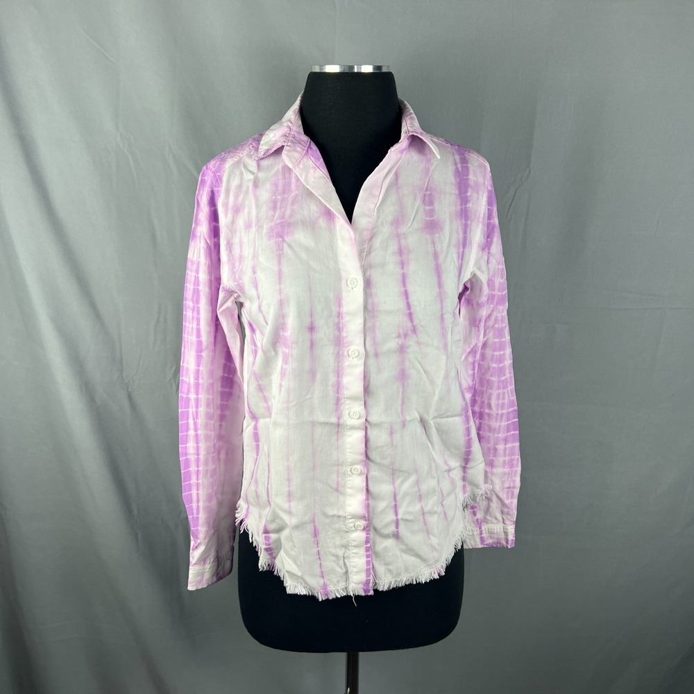 Cloth & Stone Anthropologie Shirt Womens XS Purple Tie Dye Frayed Hem Button Up